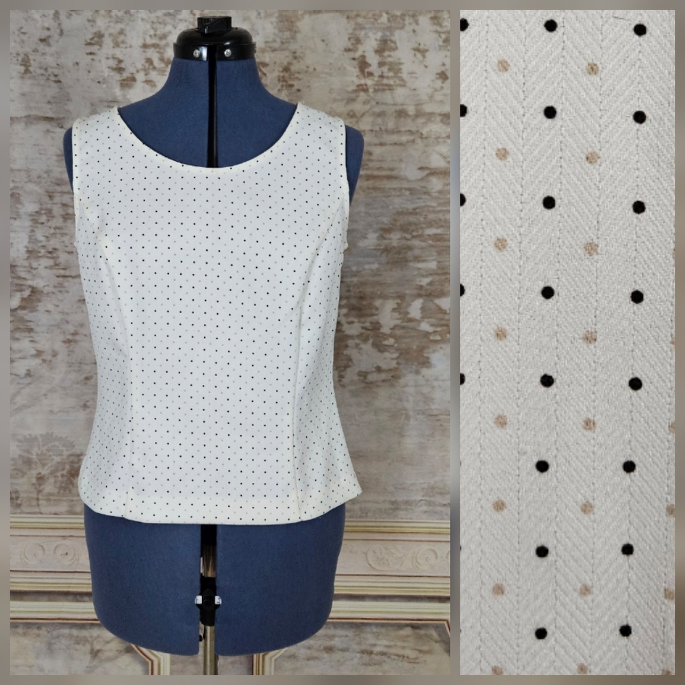 Vintage 90s Y2K Tank Top Medium Shell Beige Polka Dot Blouse Fitted 1990s 2000s